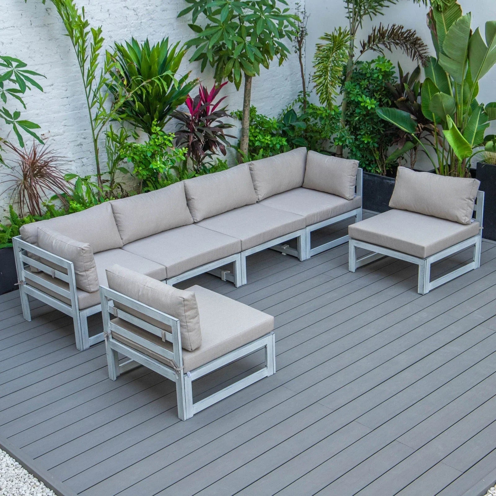 Chelsea 6-Piece Patio Sectional In Weathered Grey Aluminum With Cushions - Elax Furniture