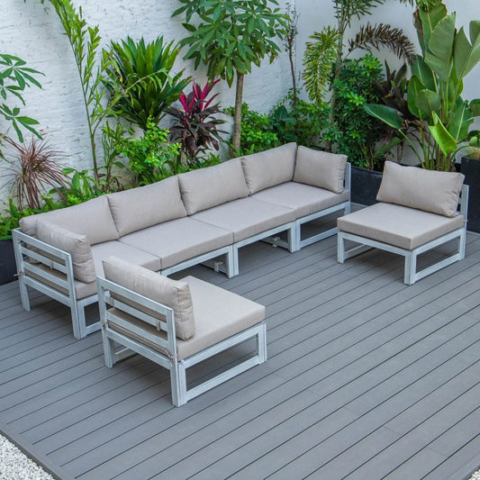 Chelsea 6-Piece Patio Sectional In Weathered Grey Aluminum With Cushions - Elax Furniture