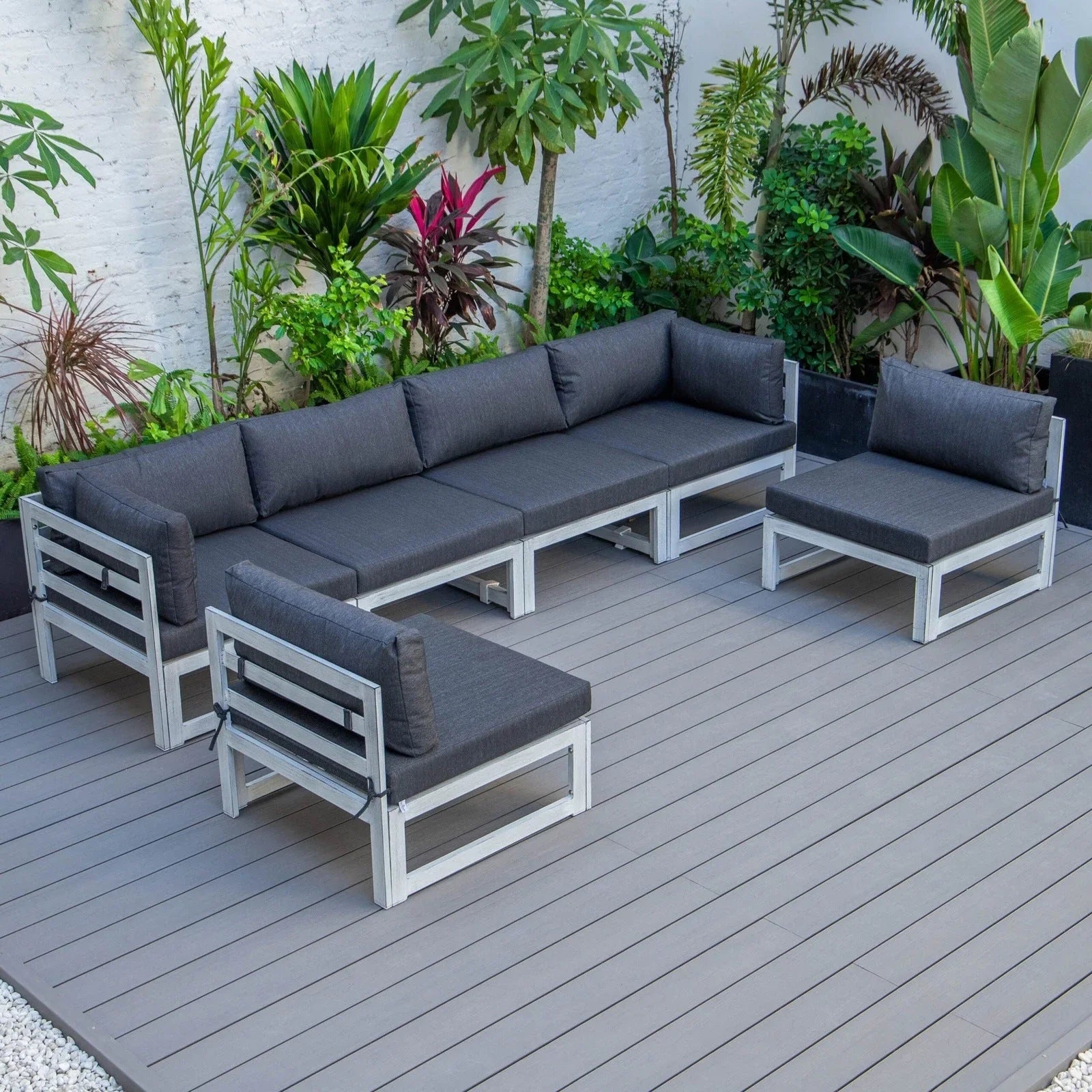 Chelsea 6-Piece Patio Sectional In Weathered Grey Aluminum With Cushions - Elax Furniture