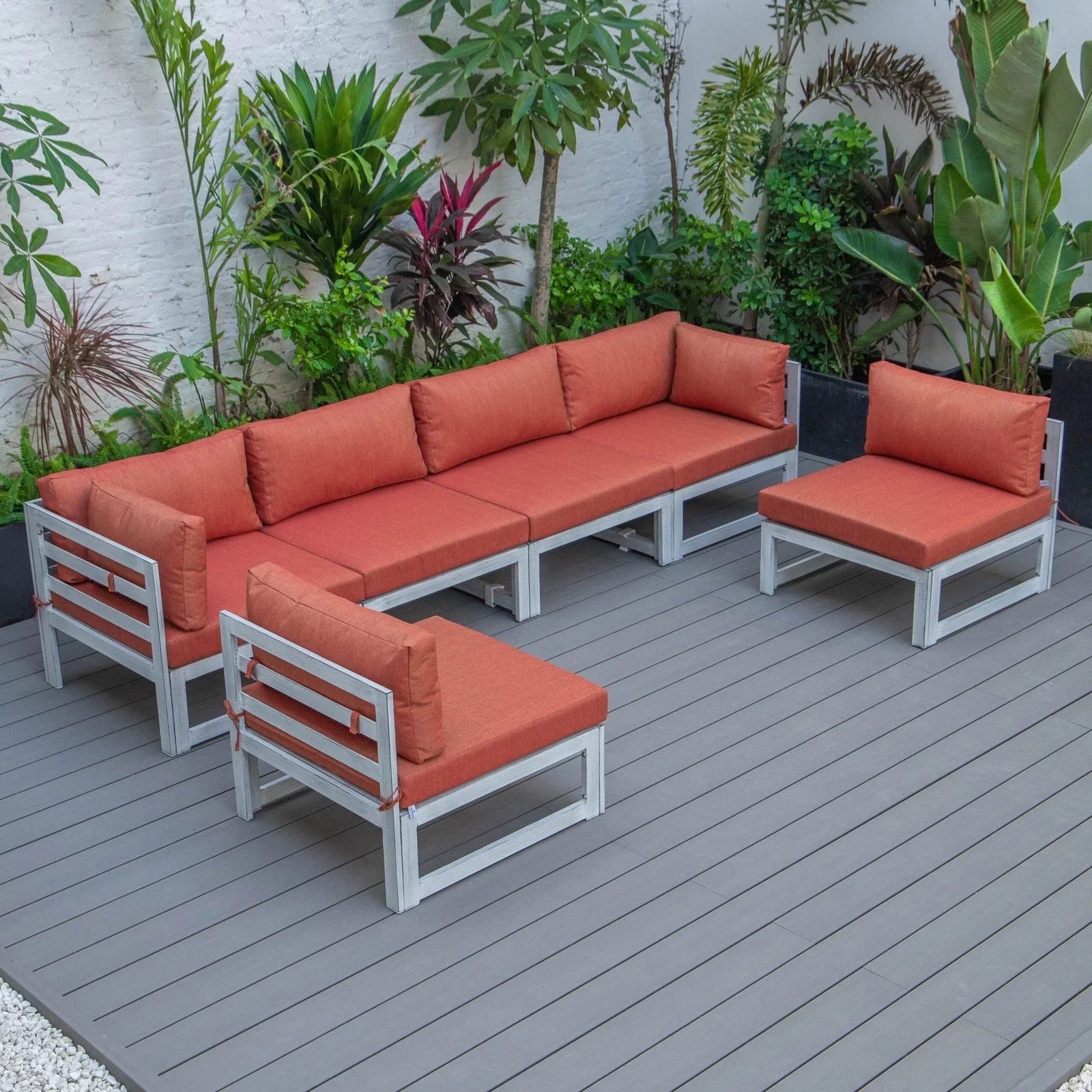 Chelsea 6-Piece Patio Sectional In Weathered Grey Aluminum With Cushions - Elax Furniture