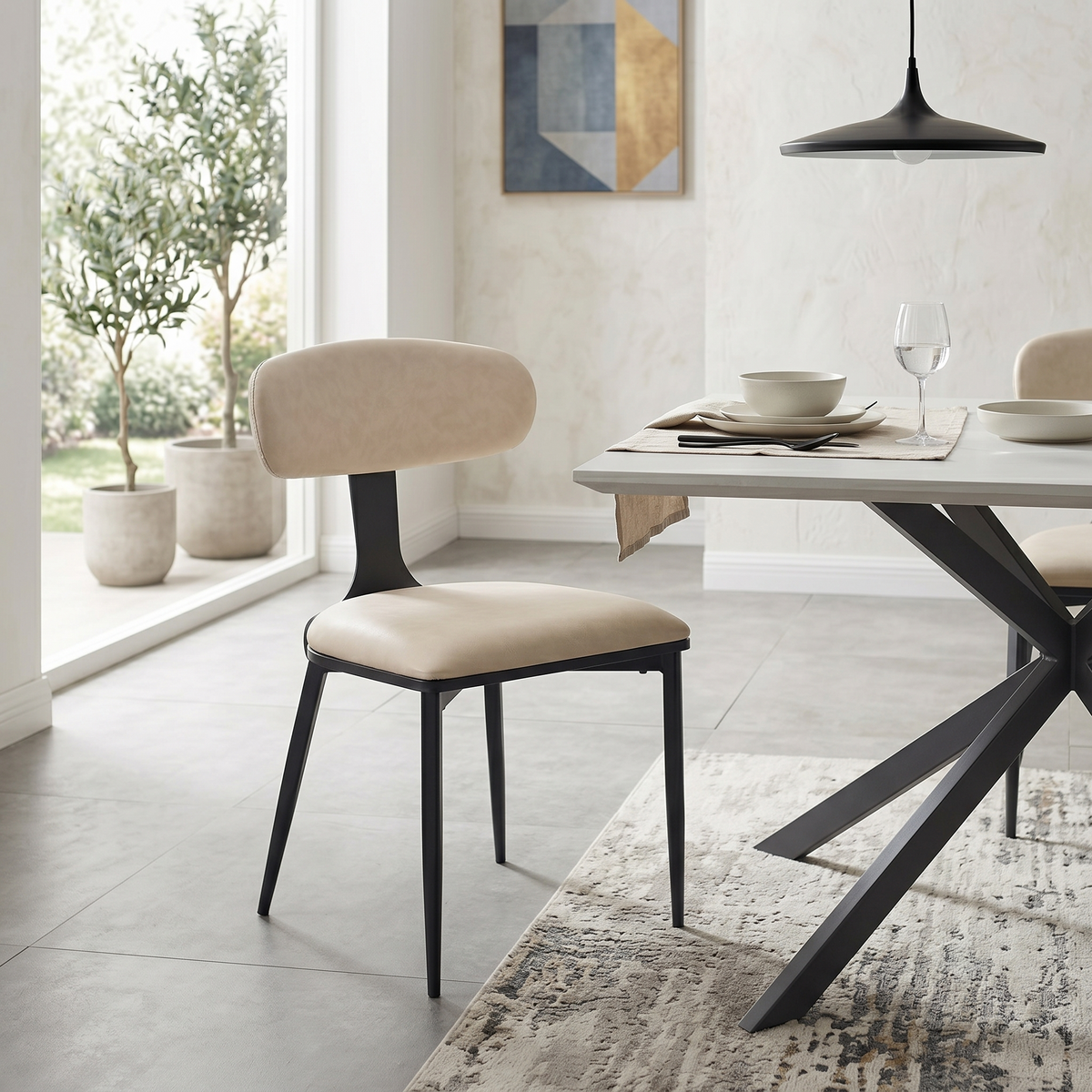 Dilenny Leather Dining Chair with Black Finish Steel Legs