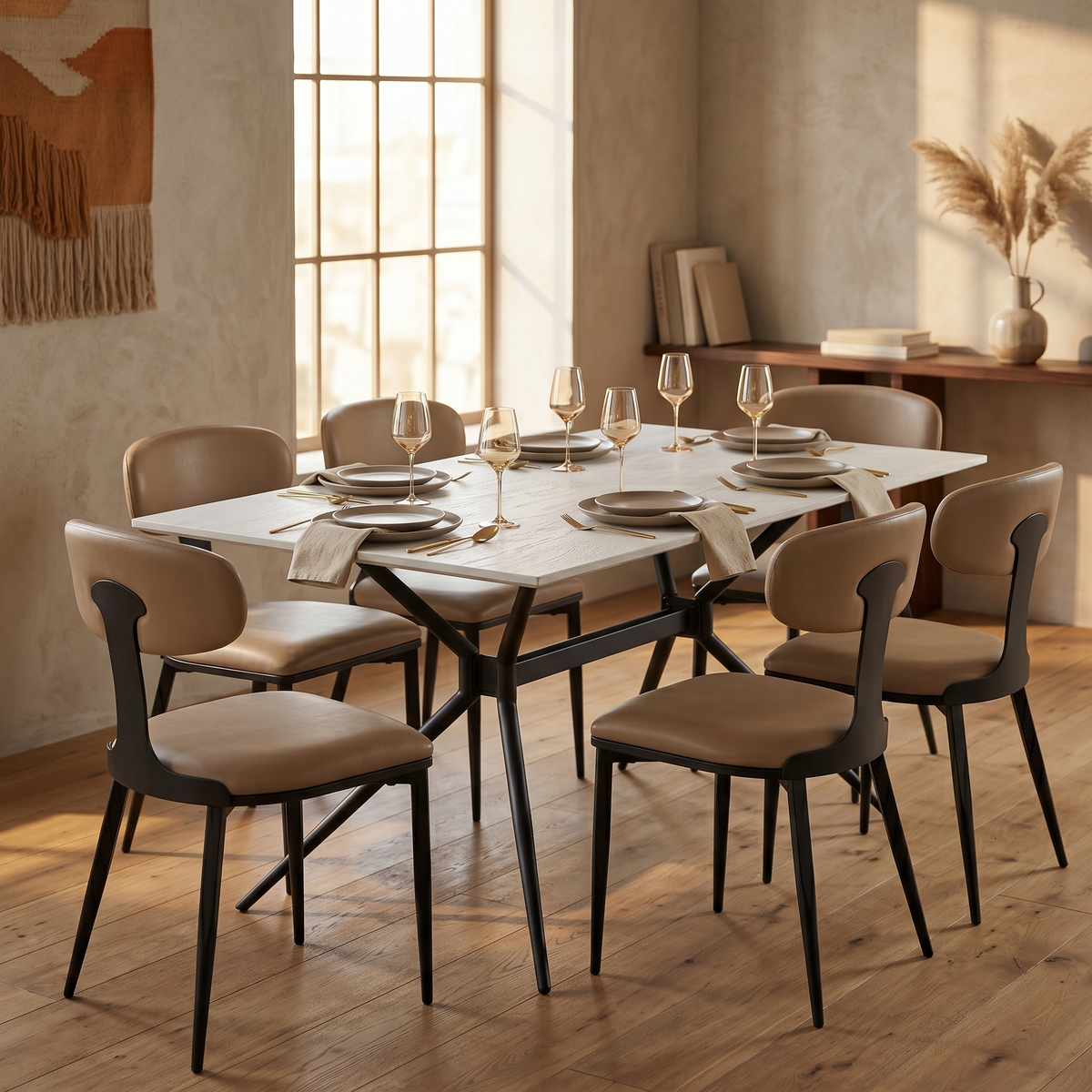 Dilenny Leather Dining Chair with Black Finish Steel Legs