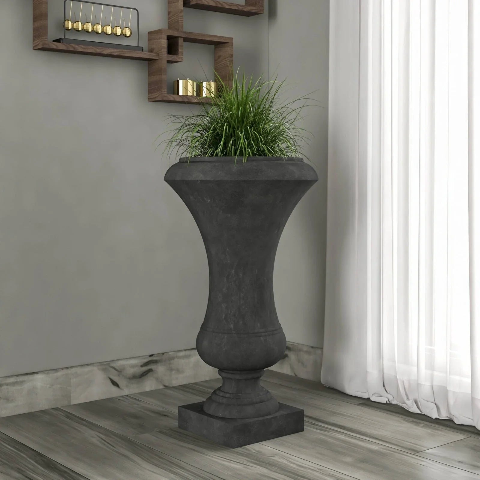 Daisy Fiberstone and Clay Urn Planter with Drainage Holes for Indoor and Outdoor - Elax Furniture