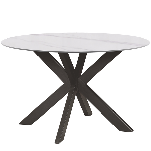 Devin 60" Round Sintered Stone Top Dining Table with X-Shape Metal Legs