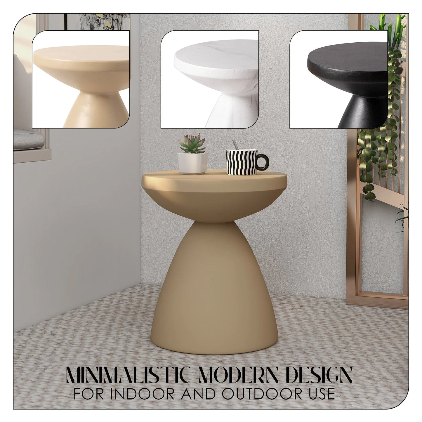 Dune Side Table Fiberstone Round Accent Table and Hourglass Pedestal Base - Elax Furniture