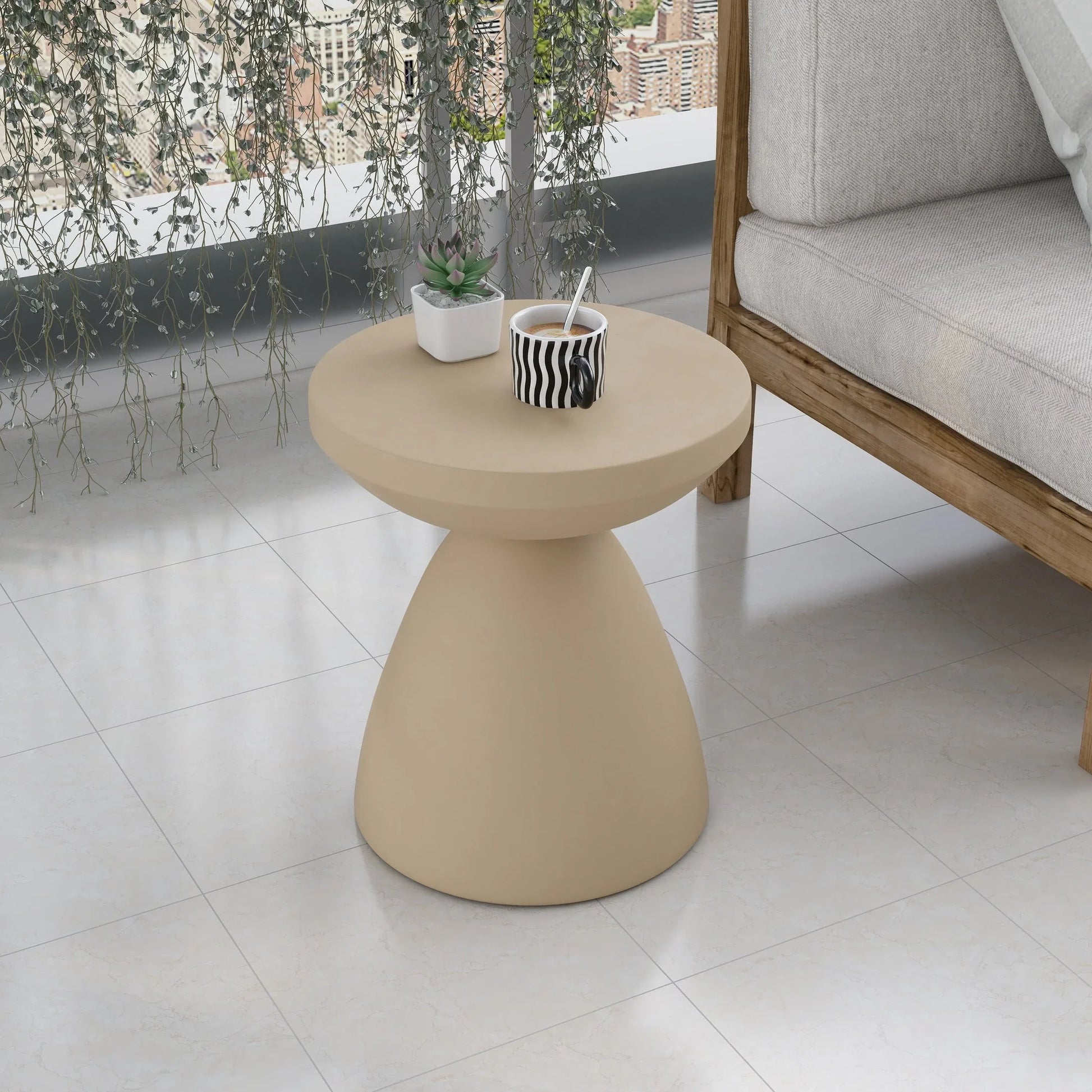 Dune Side Table Fiberstone Round Accent Table and Hourglass Pedestal Base - Elax Furniture