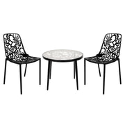 Devon 3-Piece Patio Dining Set: Aluminum Table with Glass Top & 2 Stackable Flower Chairs - Elax Furniture