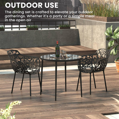 Devon 3-Piece Patio Dining Set: Aluminum Table with Glass Top & 2 Flower Arm Chairs - Elax Furniture