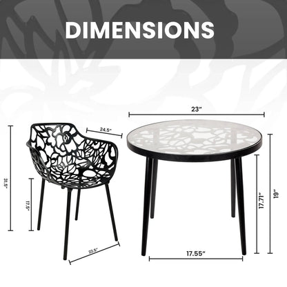 Devon 3-Piece Patio Dining Set: Aluminum Table with Glass Top & 2 Flower Arm Chairs - Elax Furniture