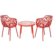 Devon 3-Piece Patio Dining Set: Aluminum Table with Glass Top & 2 Flower Arm Chairs - Elax Furniture