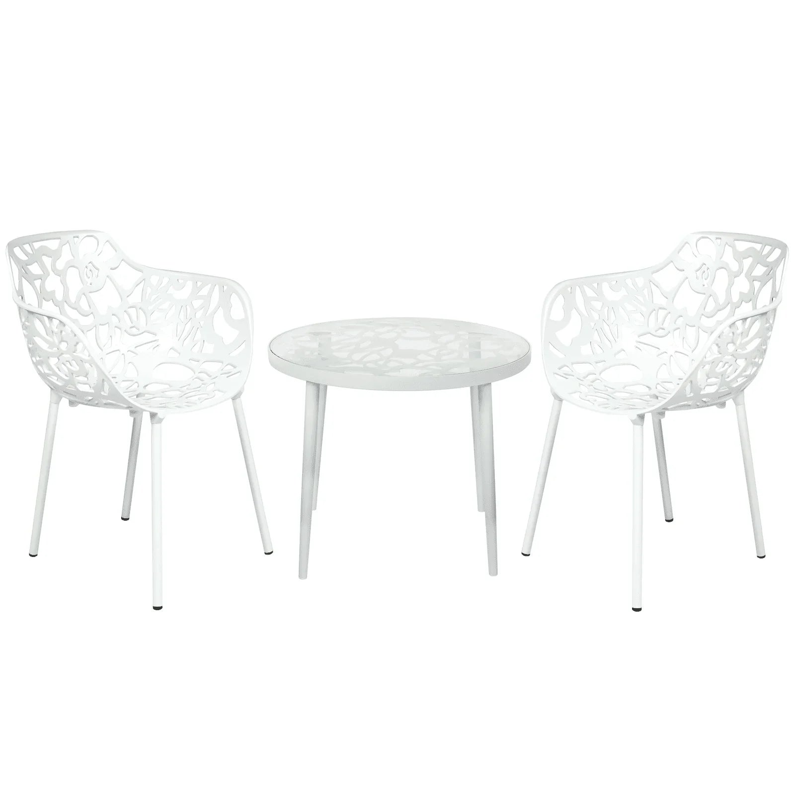 Devon 3-Piece Patio Dining Set: Aluminum Table with Glass Top & 2 Flower Arm Chairs - Elax Furniture