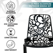 Devon 3-Piece Patio Dining Set: Aluminum Table with Glass Top & 2 Stackable Flower Chairs - Elax Furniture