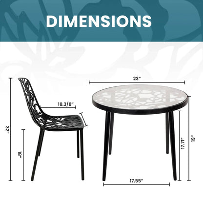 Devon 3-Piece Patio Dining Set: Aluminum Table with Glass Top & 2 Stackable Flower Chairs - Elax Furniture