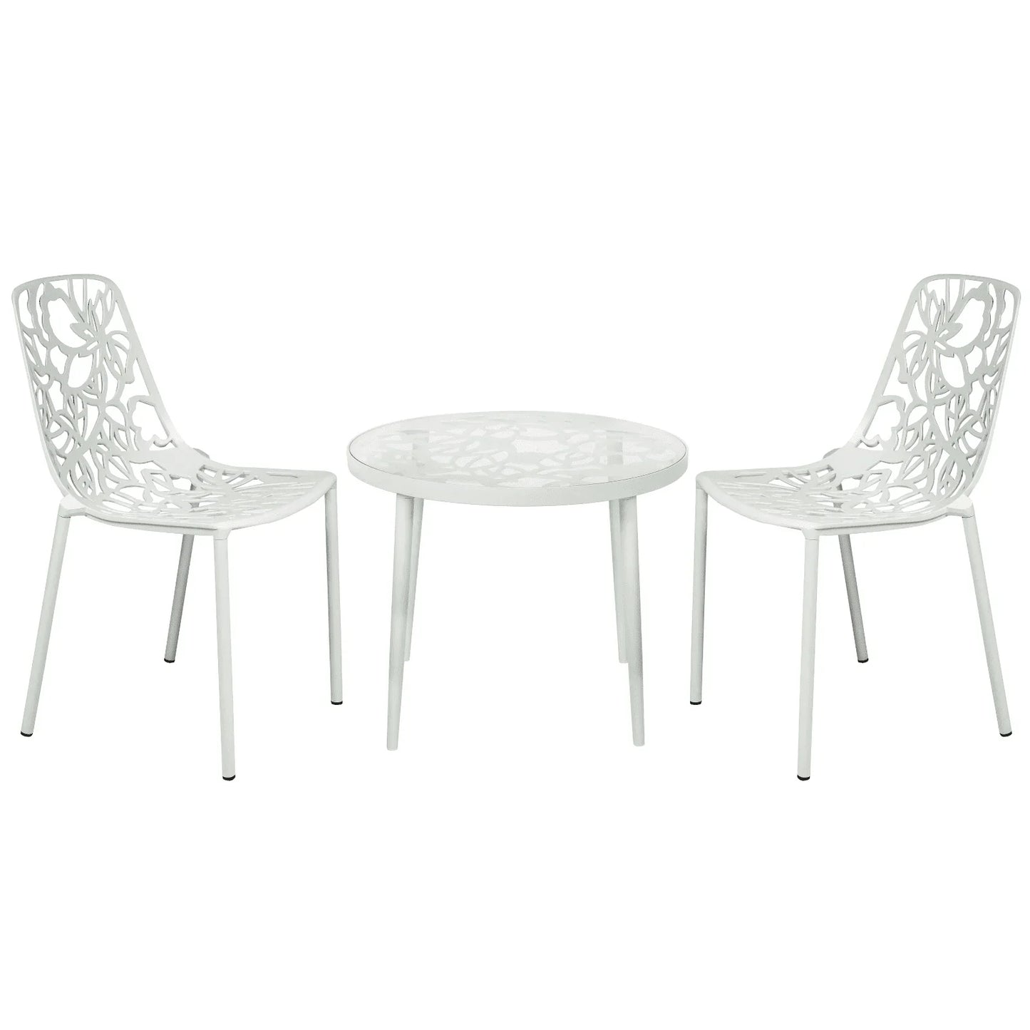 Devon 3-Piece Patio Dining Set: Aluminum Table with Glass Top & 2 Stackable Flower Chairs - Elax Furniture