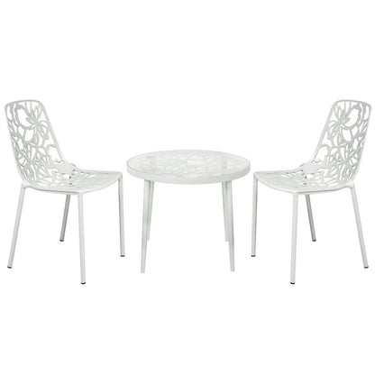 Devon 3-Piece Patio Dining Set: Aluminum Table with Glass Top & 2 Stackable Flower Chairs - Elax Furniture