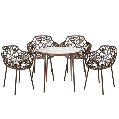 Devon 5-Piece Outdoor Dining Set: Aluminum Table with Glass Top & 4 Flower Armchairs - Elax Furniture