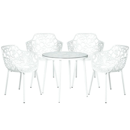 Devon 5-Piece Outdoor Dining Set: Aluminum Table with Glass Top & 4 Flower Armchairs - Elax Furniture