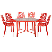 Devon 7-Piece Outdoor Dining Set: Aluminum Table with Glass Top & 6 Stackable Flower Chairs - Elax Furniture