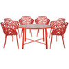 Devon 7-Piece Outdoor Dining Set: Aluminum Table with Glass Top & 6 Flower Armchairs