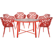 Devon 7-Piece Outdoor Dining Set: Aluminum Table with Glass Top & 6 Flower Armchairs - Elax Furniture