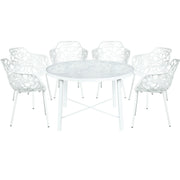 Devon 7-Piece Outdoor Dining Set: Aluminum Table with Glass Top & 6 Flower Armchairs - Elax Furniture