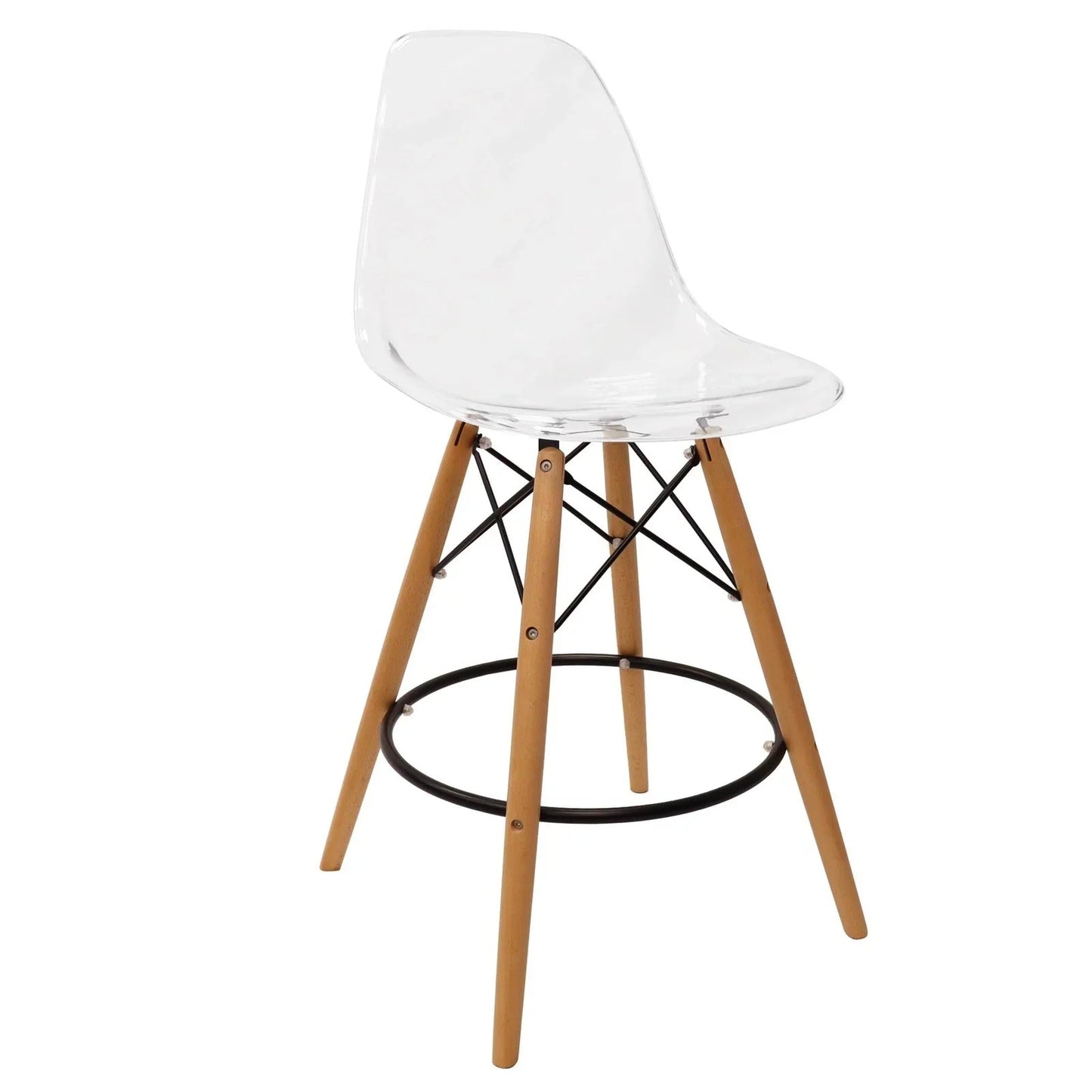Dover Mid-Century Modern Plastic Barstool with Beech Wood Legs for Kitchen and Dining Room - Elax Furniture