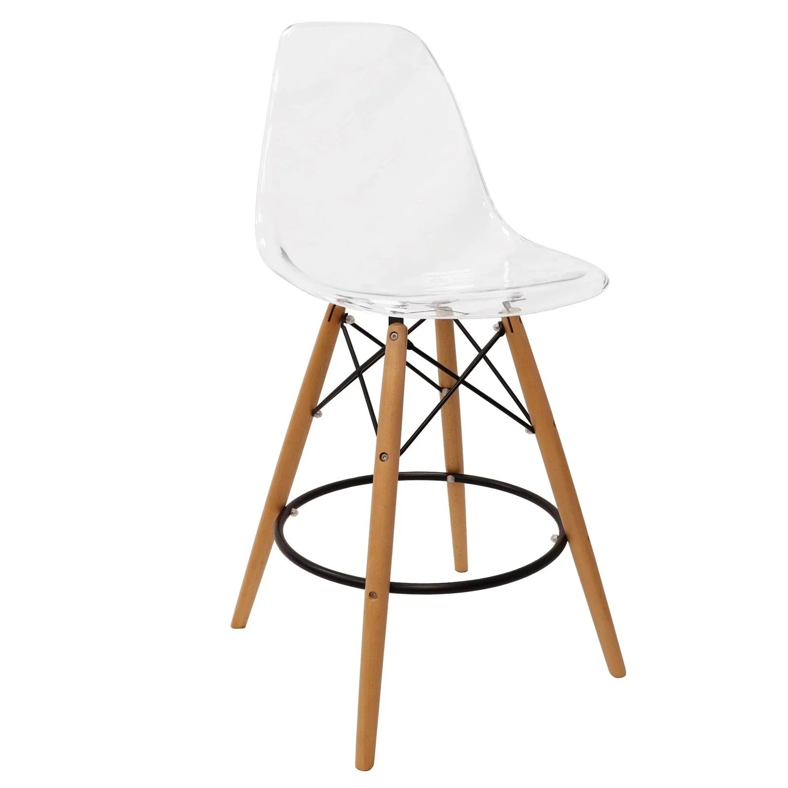 Dover Mid-Century Modern Plastic Barstool with Beech Wood Legs for Kitchen and Dining Room - Elax Furniture