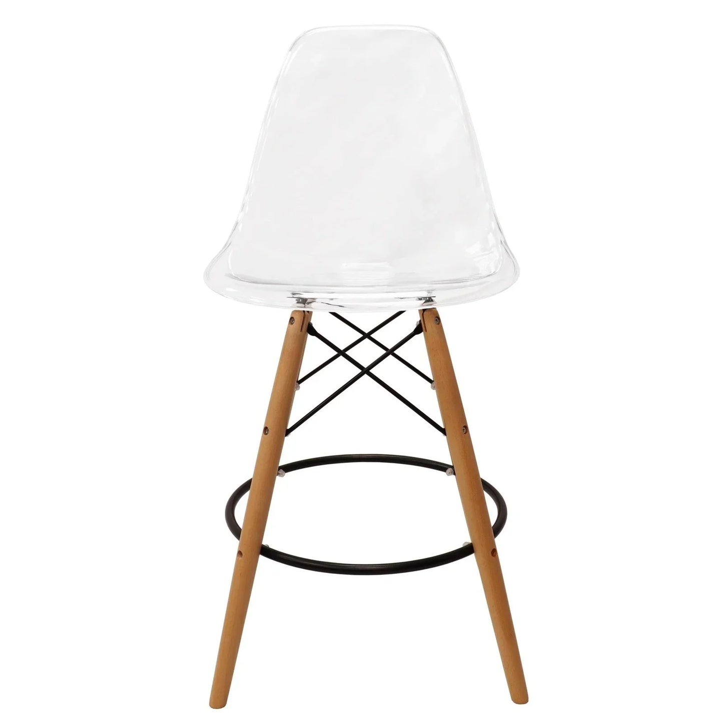 Dover Mid-Century Modern Plastic Barstool with Beech Wood Legs for Kitchen and Dining Room - Elax Furniture