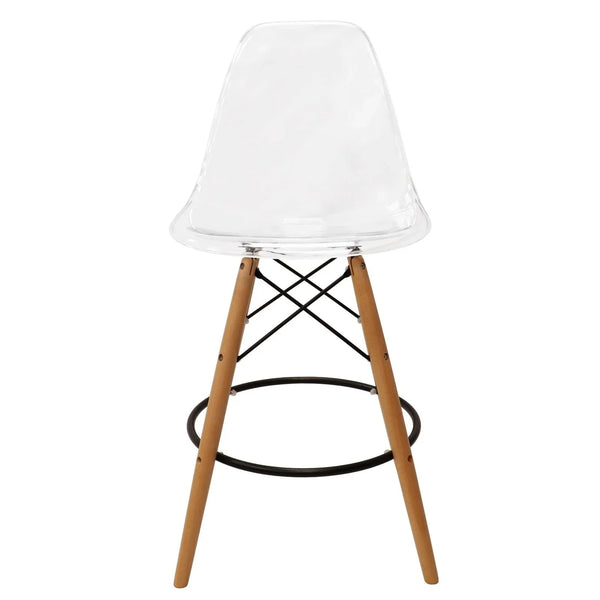 Dover Mid-Century Modern Plastic Barstool with Beech Wood Legs for Kitchen and Dining Room
