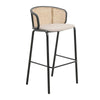 Ervilla Mid-Century Modern Wicker Bar Stool with Fabric Seat and Black Powder Coated Steel Frame