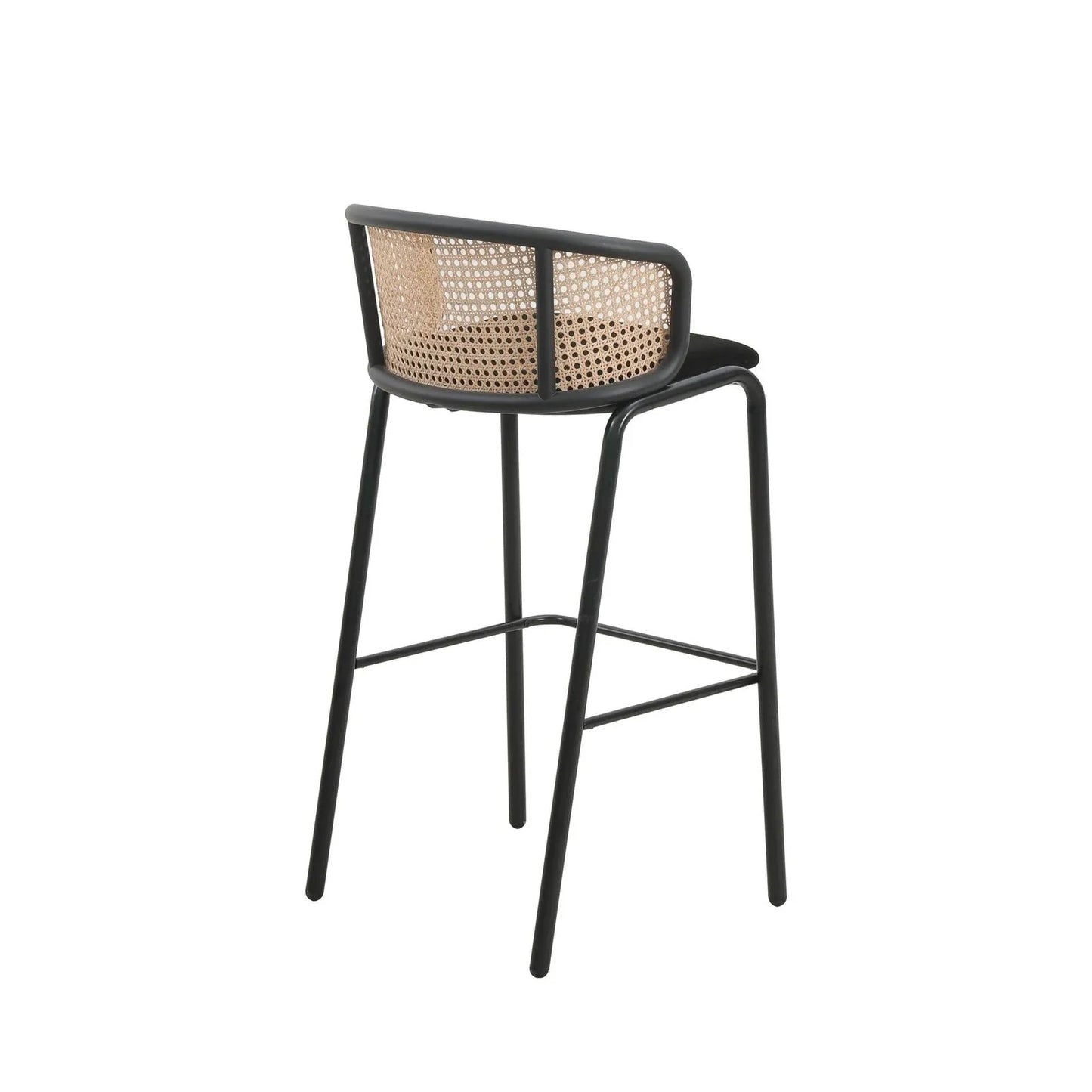 Ervilla Mid-Century Modern Wicker Bar Stool with Fabric Seat and Black Powder Coated Steel Frame - Elax Furniture