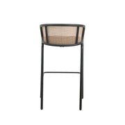 Ervilla Mid-Century Modern Wicker Bar Stool with Fabric Seat and Black Powder Coated Steel Frame - Elax Furniture