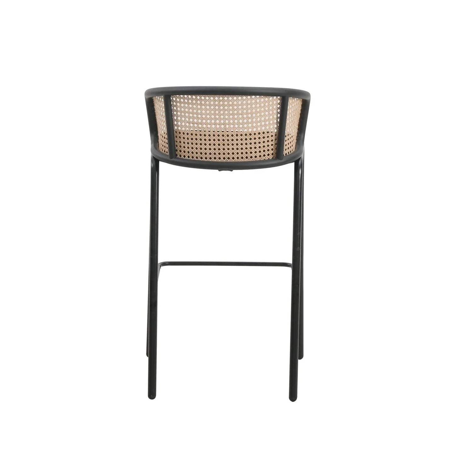Ervilla Modern Wicker Bar Stool with Fabric Seat and Black Powder Coated Steel Frame, Set of 2 - Elax Furniture