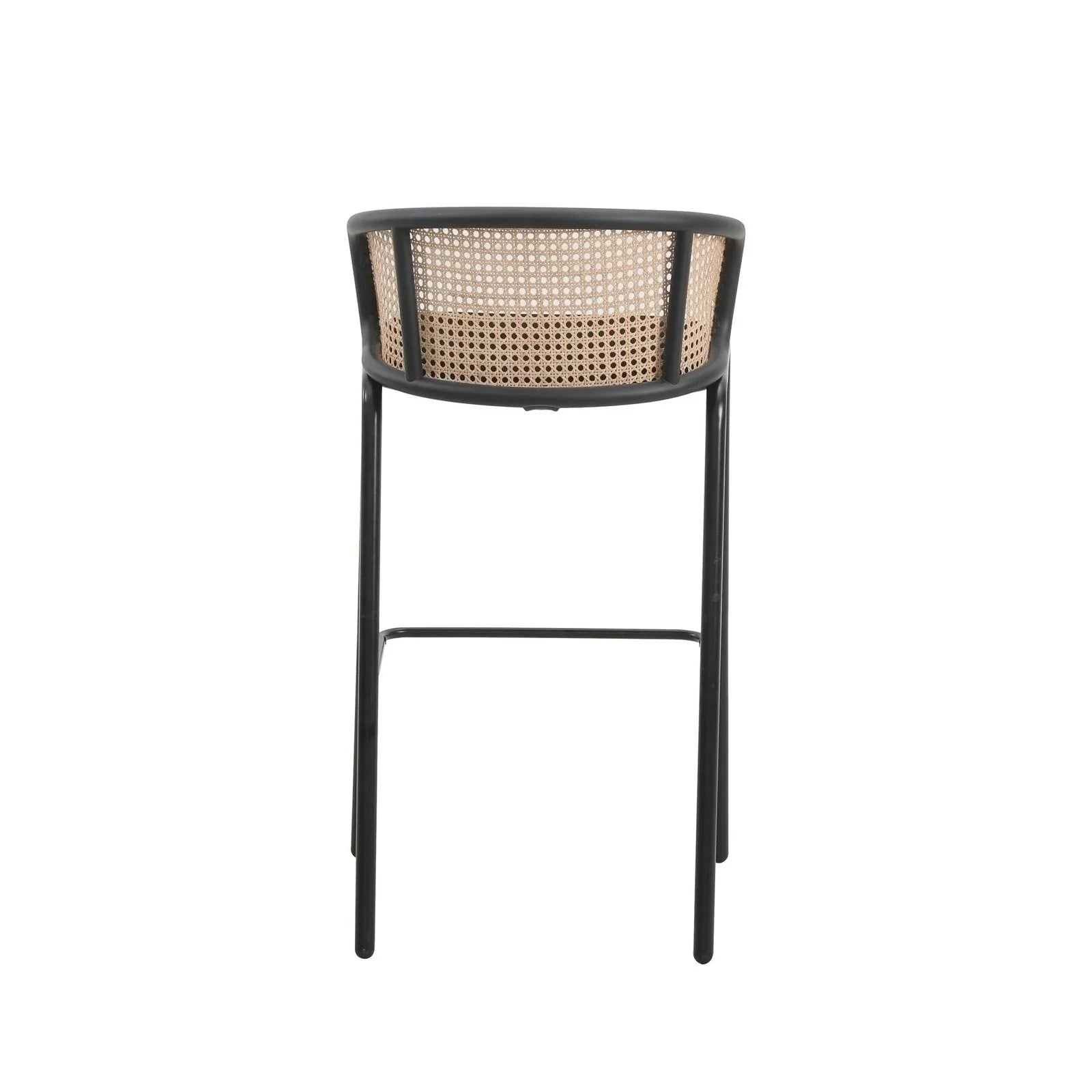 Ervilla Modern Wicker Bar Stool with Fabric Seat and Black Powder Coated Steel Frame, Set of 2 - Elax Furniture