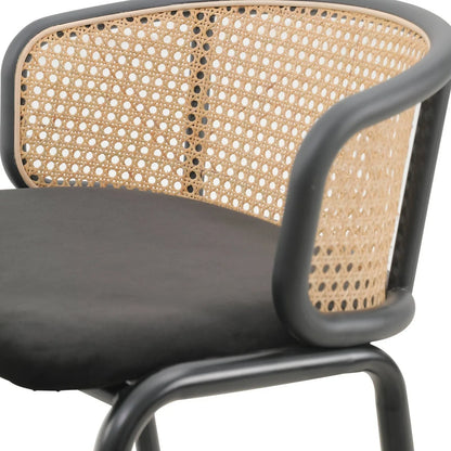 Ervilla Modern Wicker Bar Stool with Fabric Seat and Black Powder Coated Steel Frame, Set of 2 - Elax Furniture