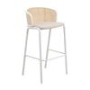 Ervilla Modern Wicker Bar Stool with Fabric Seat and White Powder Coated Steel Frame