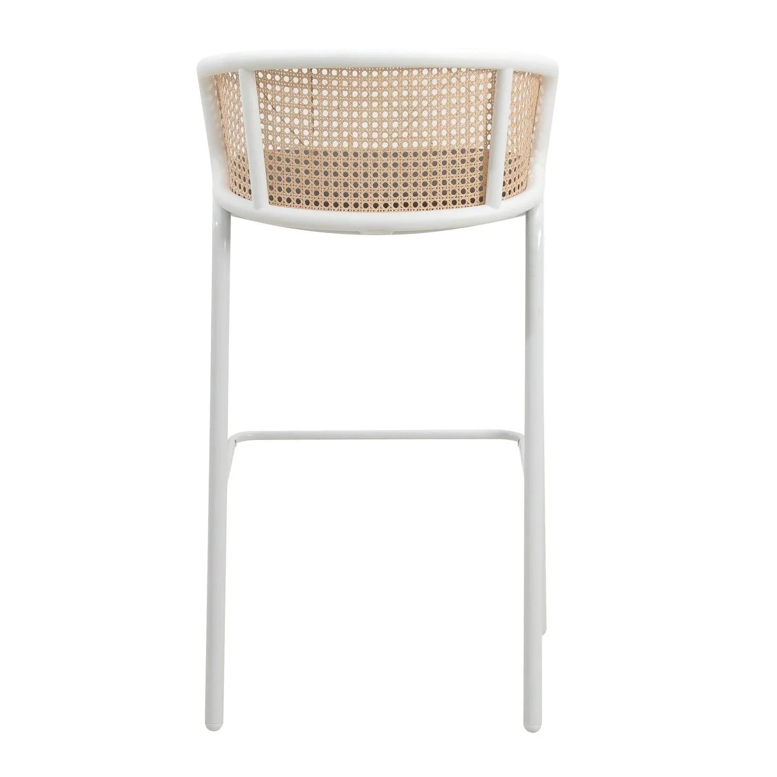 Ervilla Modern Wicker Bar Stool with Fabric Seat and White Powder Coated Steel Frame, Set of 2 - Elax Furniture