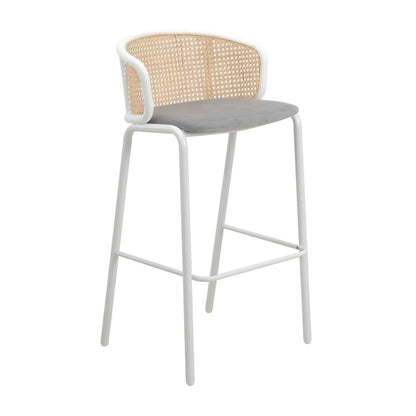 Ervilla Modern Wicker Bar Stool with Fabric Seat and White Powder Coated Steel Frame - Elax Furniture
