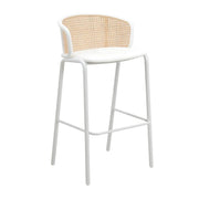 Ervilla Modern Wicker Bar Stool with Fabric Seat and White Powder Coated Steel Frame - Elax Furniture