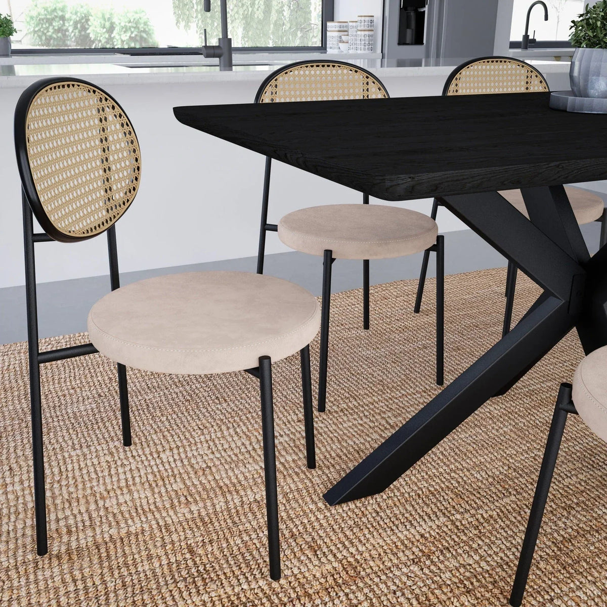 Euston Modern Upholstered Dining Chair with Round Wicker/Velvet Back Style - Elax Furniture