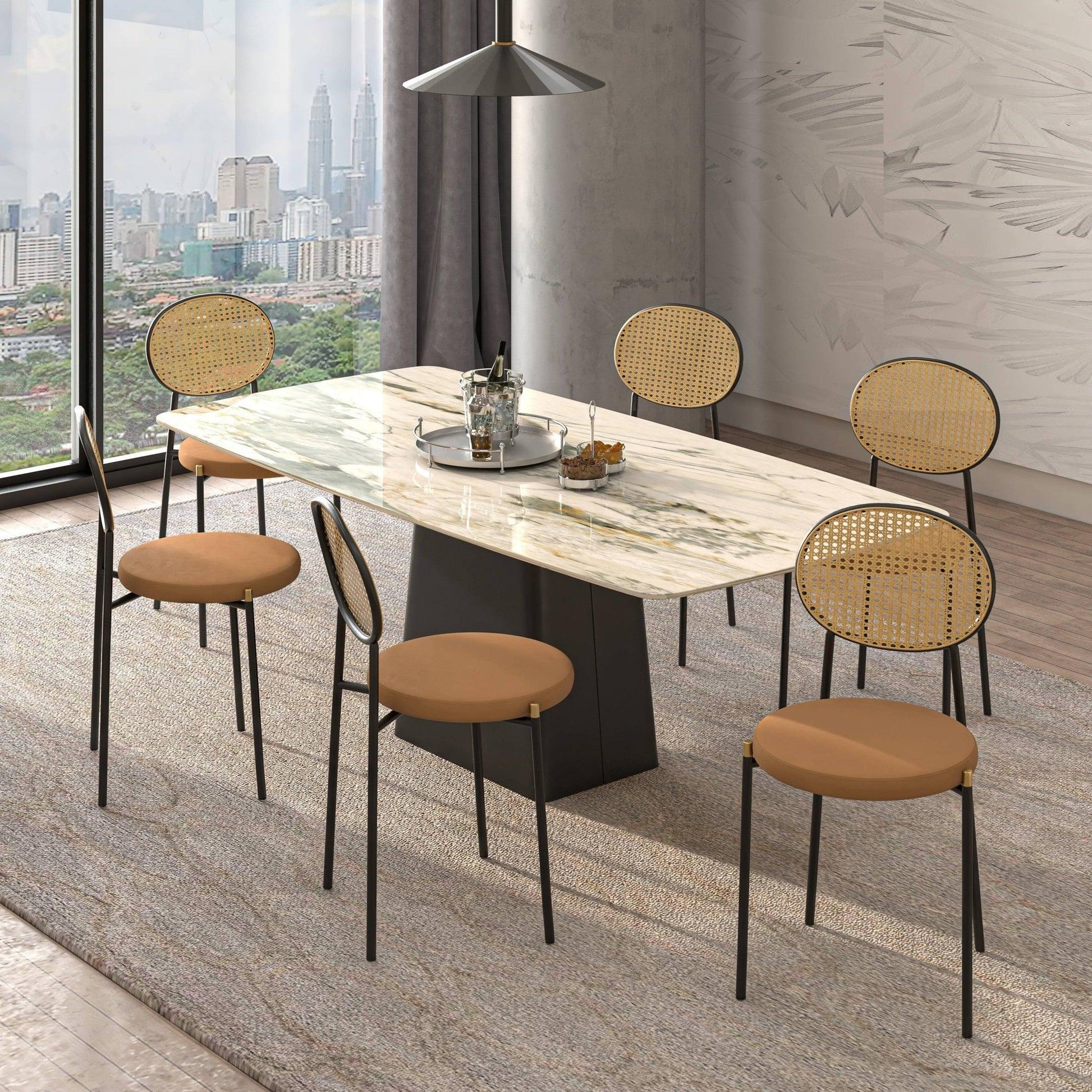 Euston Modern Upholstered Dining Chair with Round Wicker/Velvet Back Style - Elax Furniture