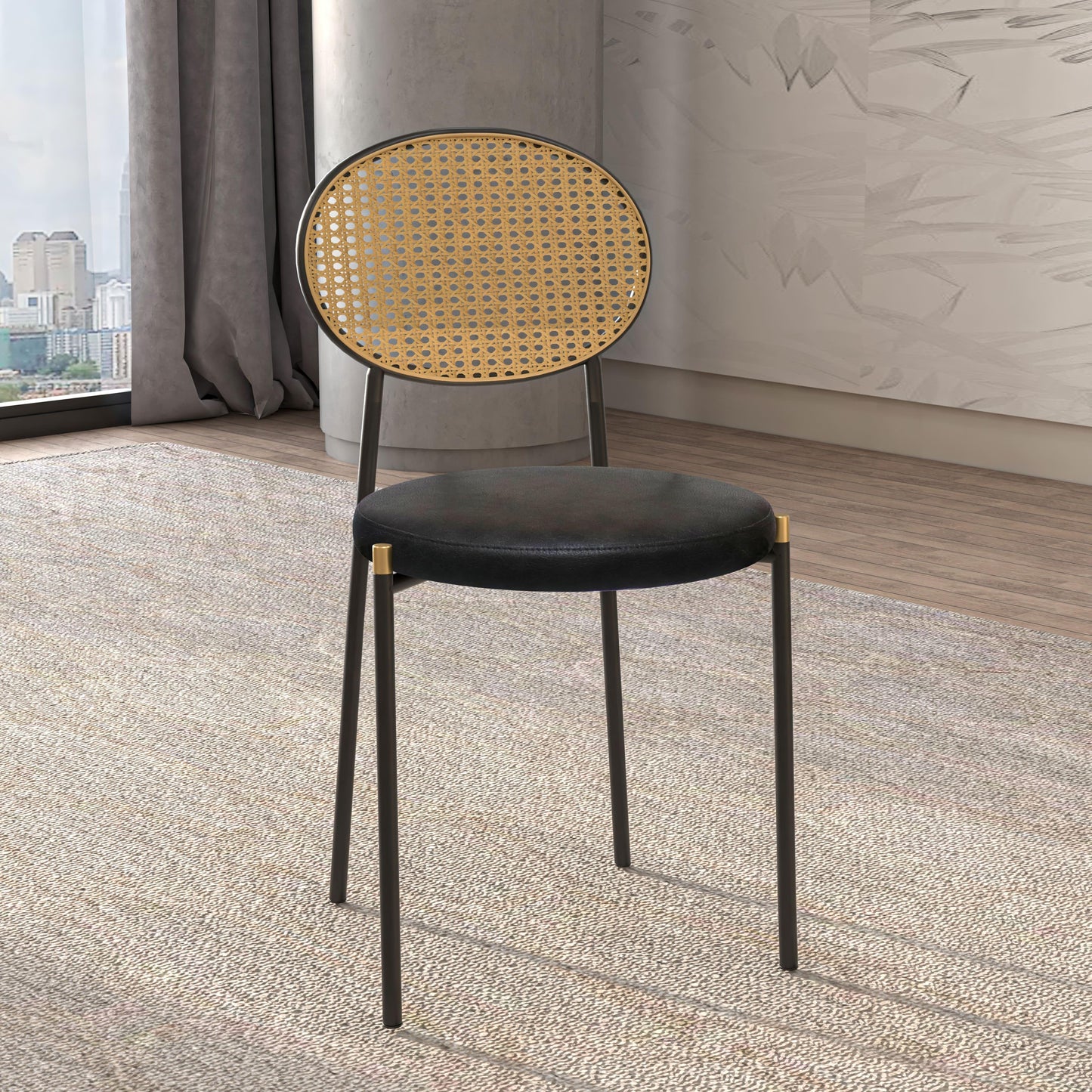 Euston Modern Upholstered Dining Chair with Round Wicker/Velvet Back Style - Elax Furniture