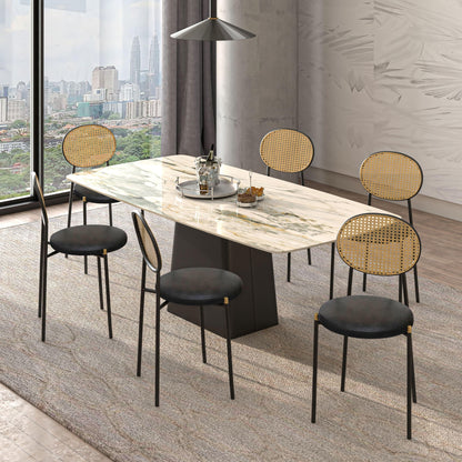 Euston Modern Upholstered Dining Chair with Round Wicker/Velvet Back Style - Elax Furniture