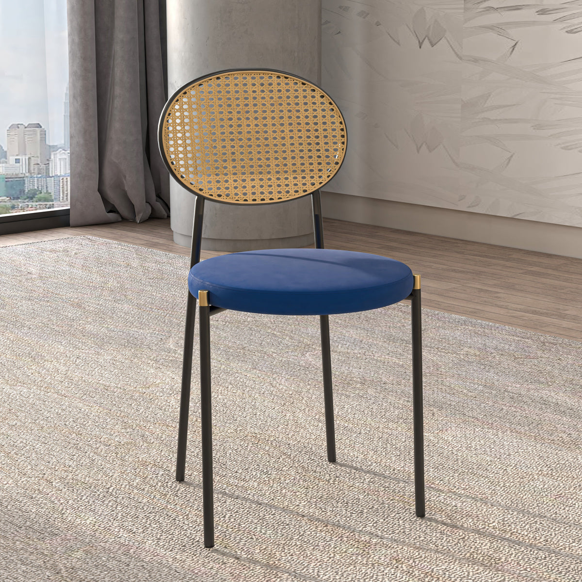 Euston Modern Upholstered Dining Chair with Round Wicker/Velvet Back Style