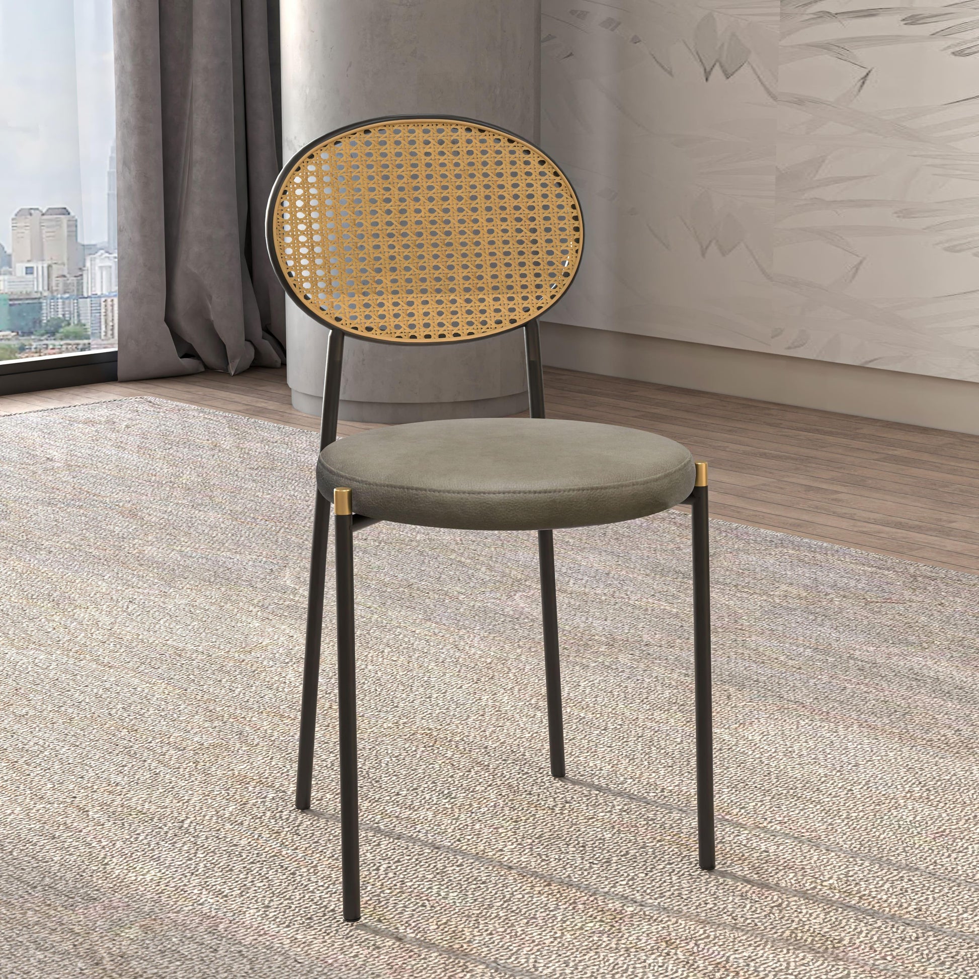 Euston Modern Upholstered Dining Chair with Round Wicker/Velvet Back Style - Elax Furniture