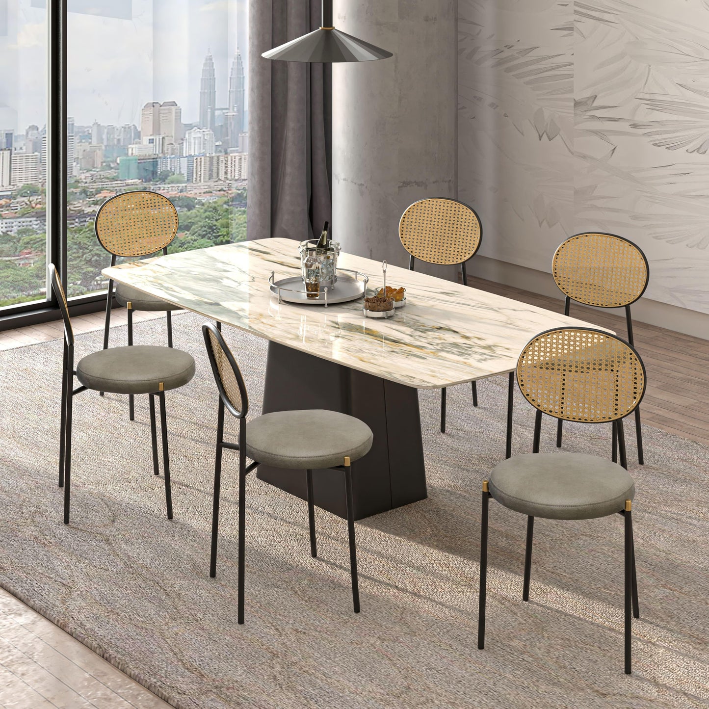 Euston Modern Upholstered Dining Chair with Round Wicker/Velvet Back Style - Elax Furniture