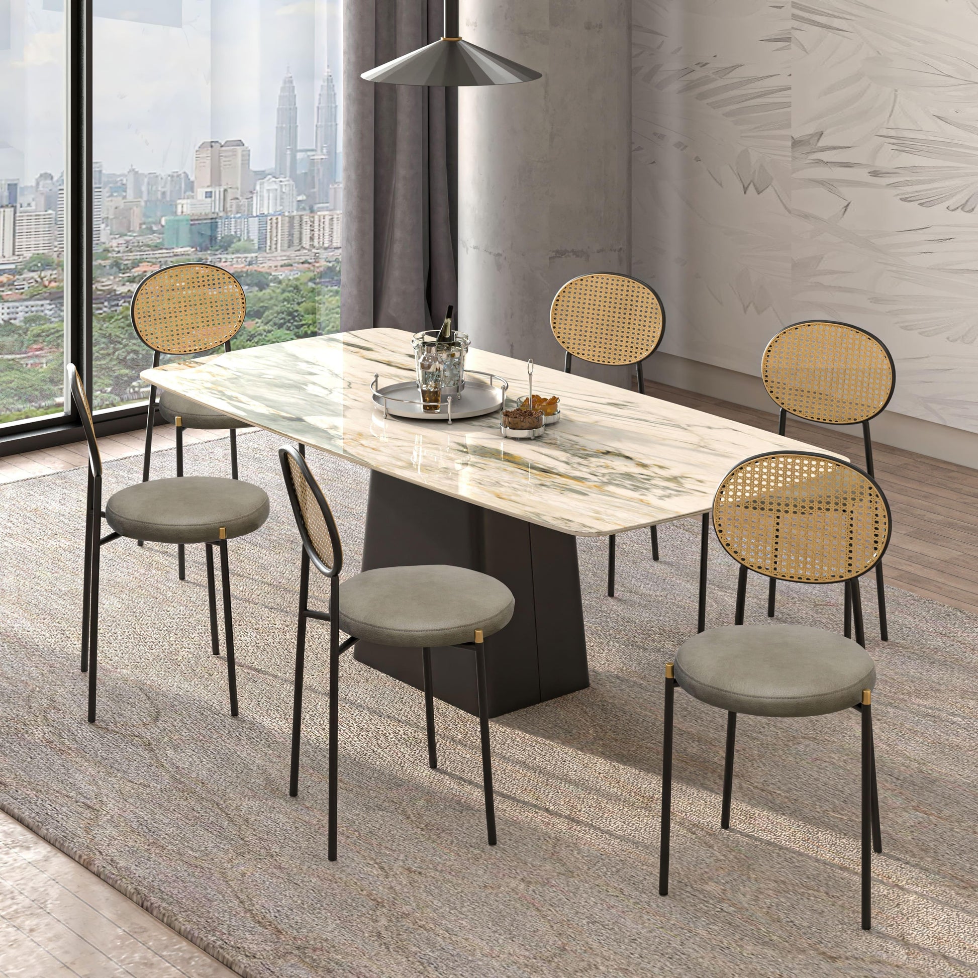 Euston Modern Upholstered Dining Chair with Round Wicker/Velvet Back Style - Elax Furniture