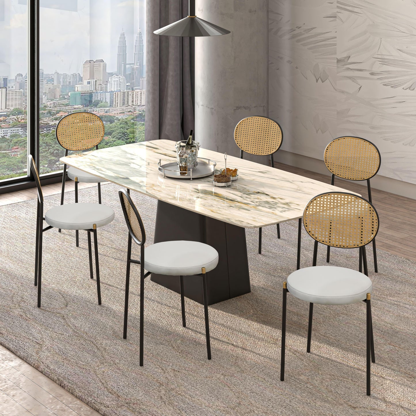 Euston Modern Upholstered Dining Chair with Round Wicker/Velvet Back Style - Elax Furniture