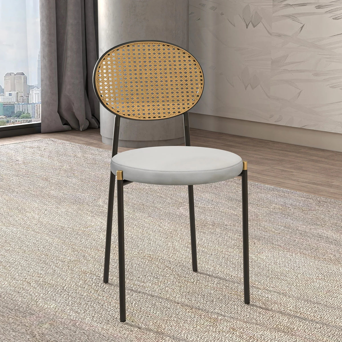 Euston Modern Upholstered Dining Chair with Round Wicker/Velvet Back Style - Elax Furniture