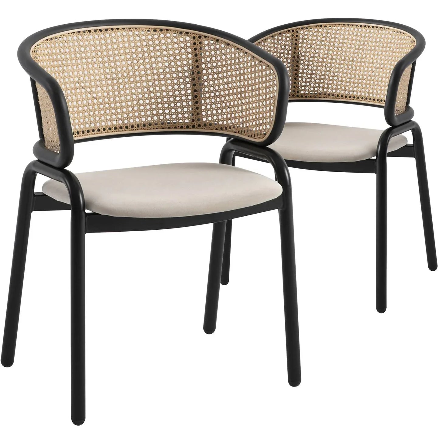 Ervilla Mid Century Modern Dining Chair With Stainless Steel Legs Velvet Seat and Wicker Back, Set of 2 - Elax Furniture